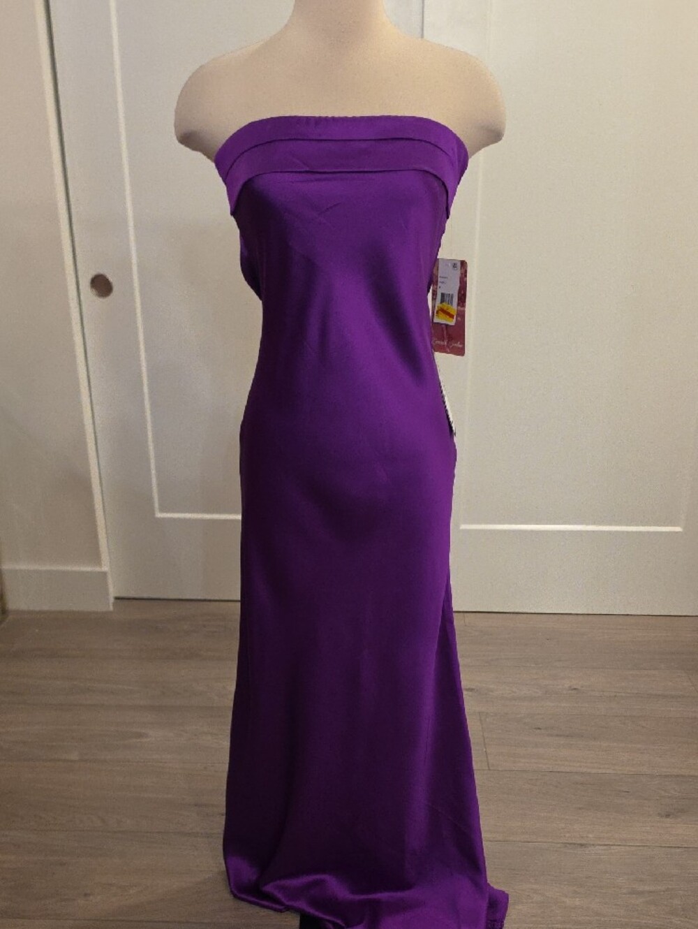 Emerald Sundae Royal Purple strapless Satin Gown w/ draped back size M NWTS